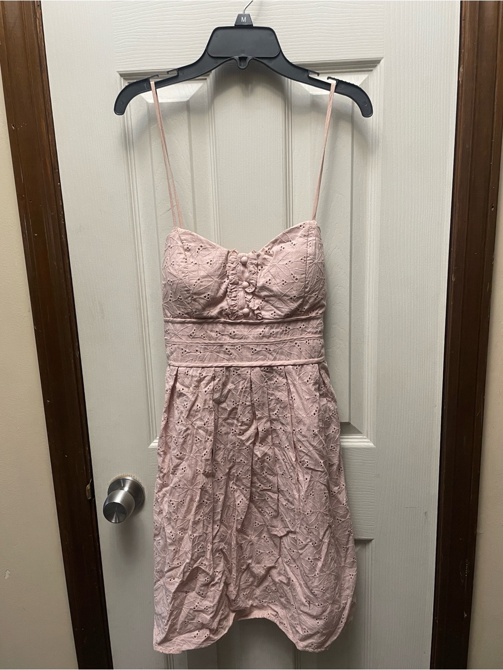 City Triangles Pale Pink Eyelet Spaghetti-Strap Mini Dress